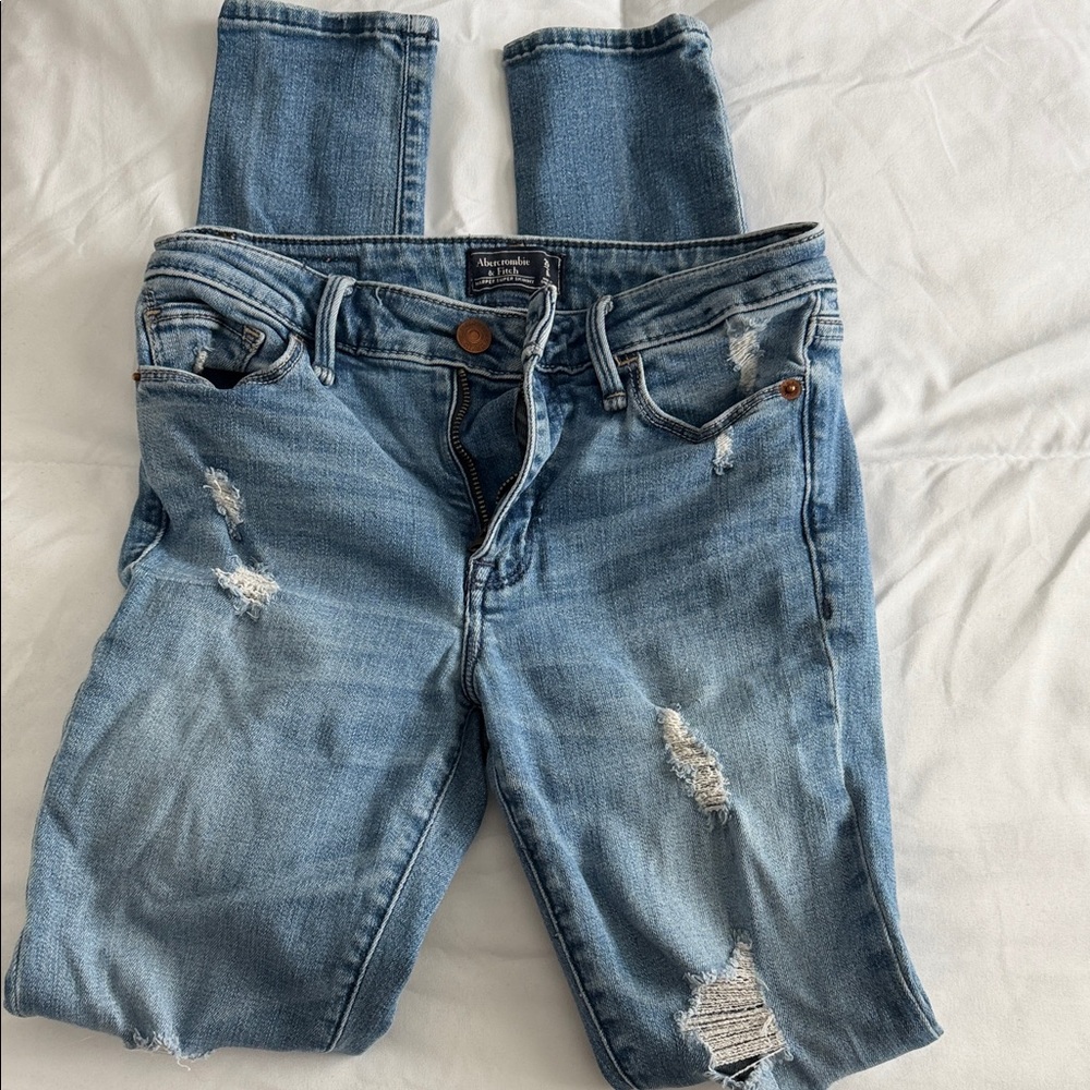 Abercrombie & Fitch Harper Super Skinny Ripped Jeans | Medium Blue